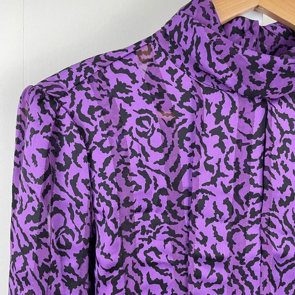 Vintage Nicola Animal Print Purple Black Turtleneck Blouse Top Pleated Size 8 - Picture 3 of 7